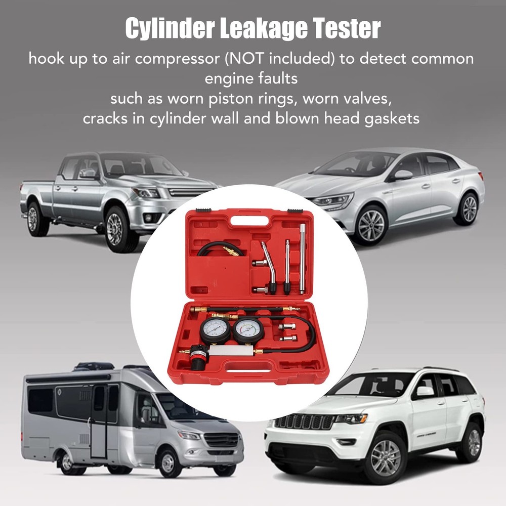 Cylinder Leak Tester, Petrol Engine Compression Dual Gauge Detection Tool for...