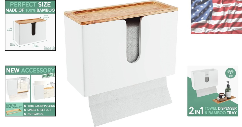 Versatile Bamboo Multi-Fold Towel Dispenser with Shelf for Bathrooms & Kitchens
