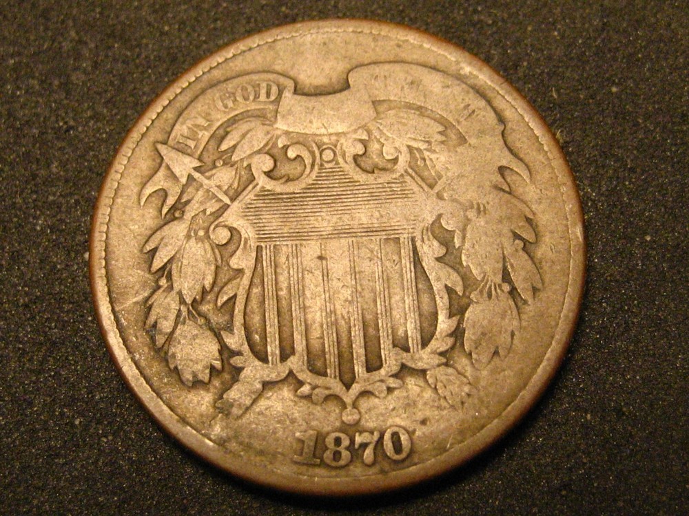 1870 Two Cent Piece NEAR COMPLETE SHIELD LINES HORIZONTAL & VERTICAL