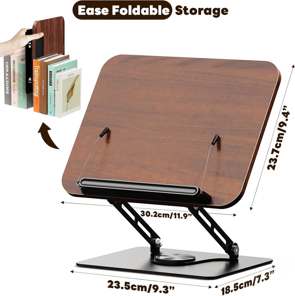 Book Stand for Reading,Adjustable Book Holder with 360° Rotating Base,Foldabl...