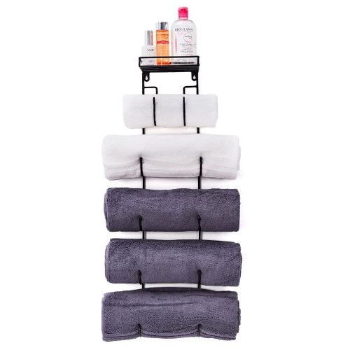 Towel Rack Wall Mount Cast Iron Wine Bottle Stack Bath Towels Shelf Home Storage