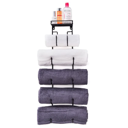 Towel Rack Wall Mount Cast Iron Wine Bottle Stack Bath Towels Shelf Home Storage