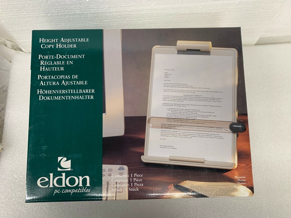 ELDON HEIGHT ADJUSTABLE COPY HOLDER NEW PLATINUM COLORED