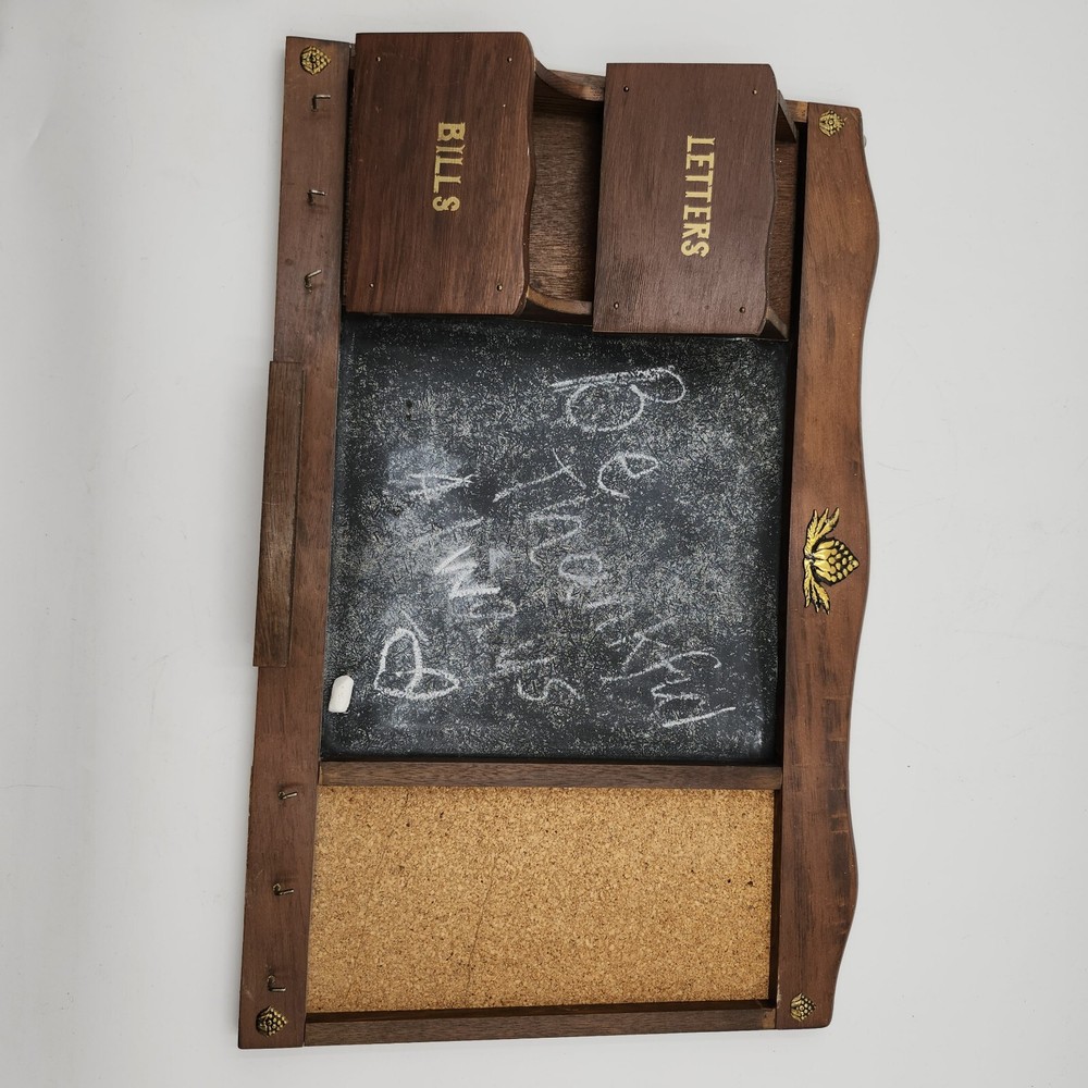 Vintage wall mounted Wood Message Board Blackboard Cork Board hooks Mail kitchen