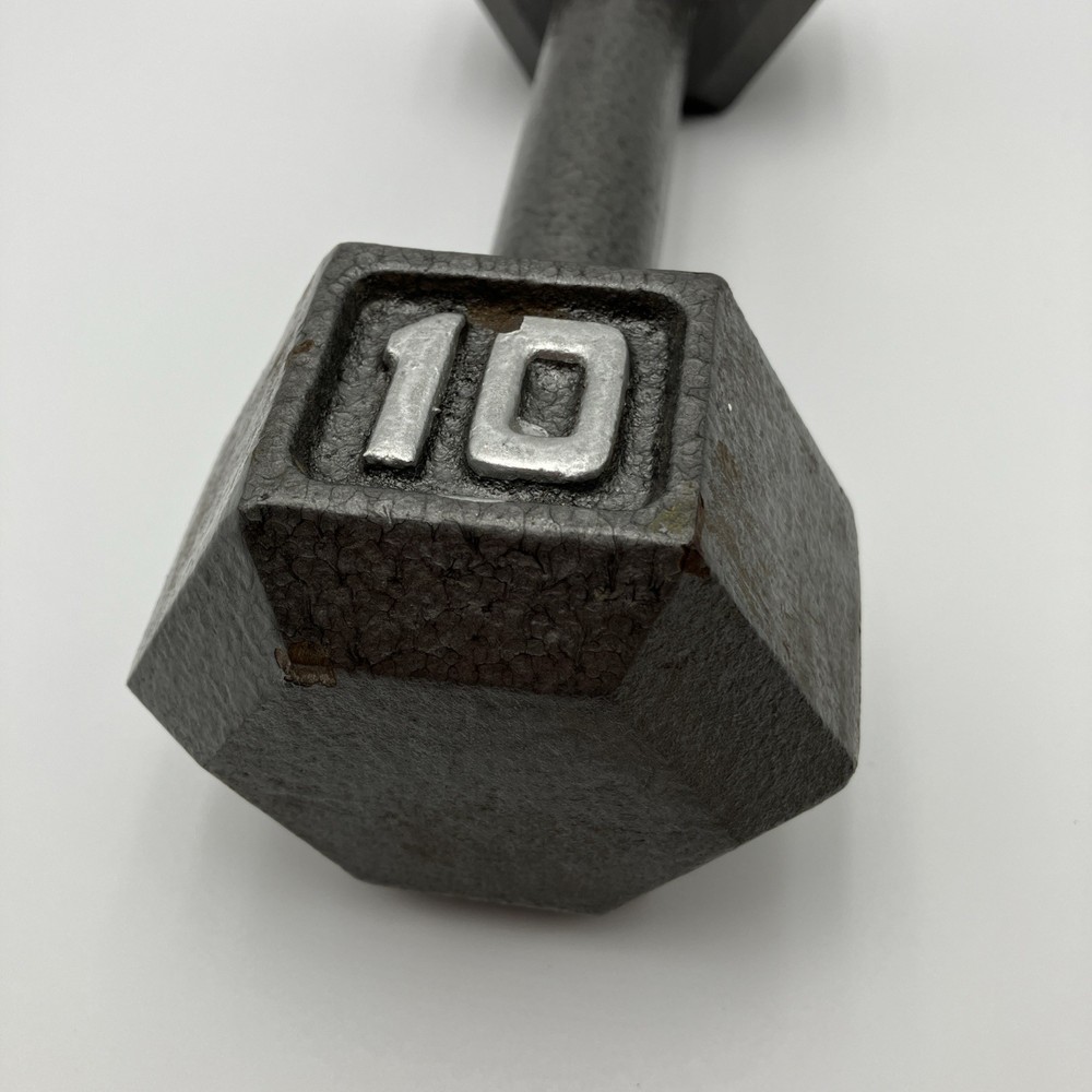Cast Iron Hex Dumbbell, Single 10 lbs lb - Silver