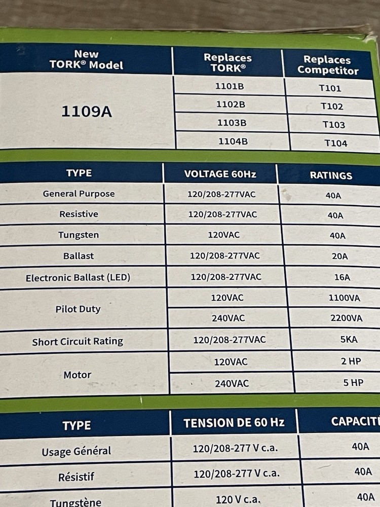 Tork 1109A 24hr Timer Time Switch Multi Voltage