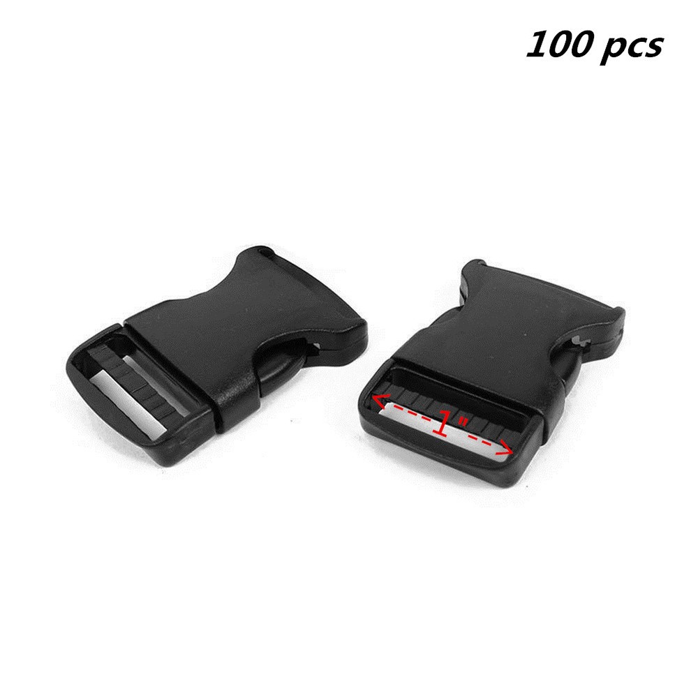 (Pack 100) Black Plastic Backpack Release Buckle for 1" Wide Webbing Strap