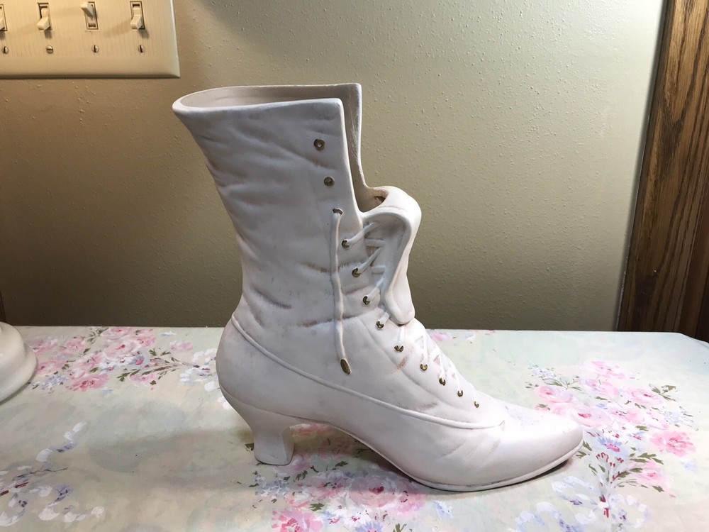 Victorian Vintage Style White Ceramic Boot Planter Vase