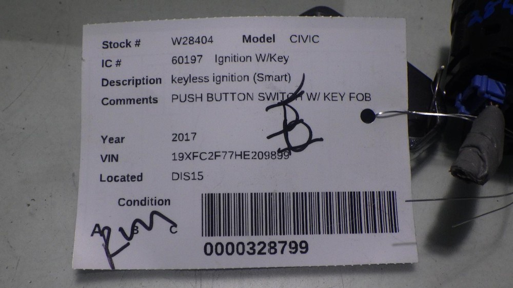 17 HONDA CIVIC Ignition W/key