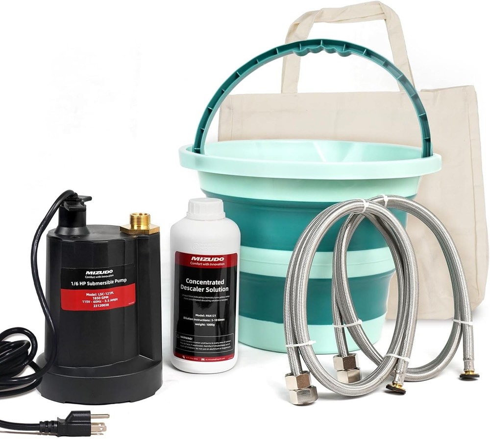 Tankless Water Heater Flushing Descaling Kit 3.7 Gal Foldable Bucket Pump Hose