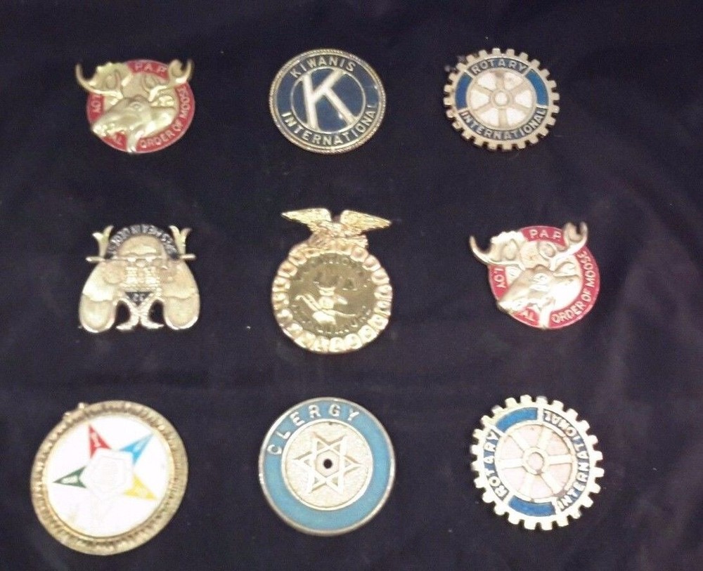 Lot of Nine Fraternal Metal Emblems