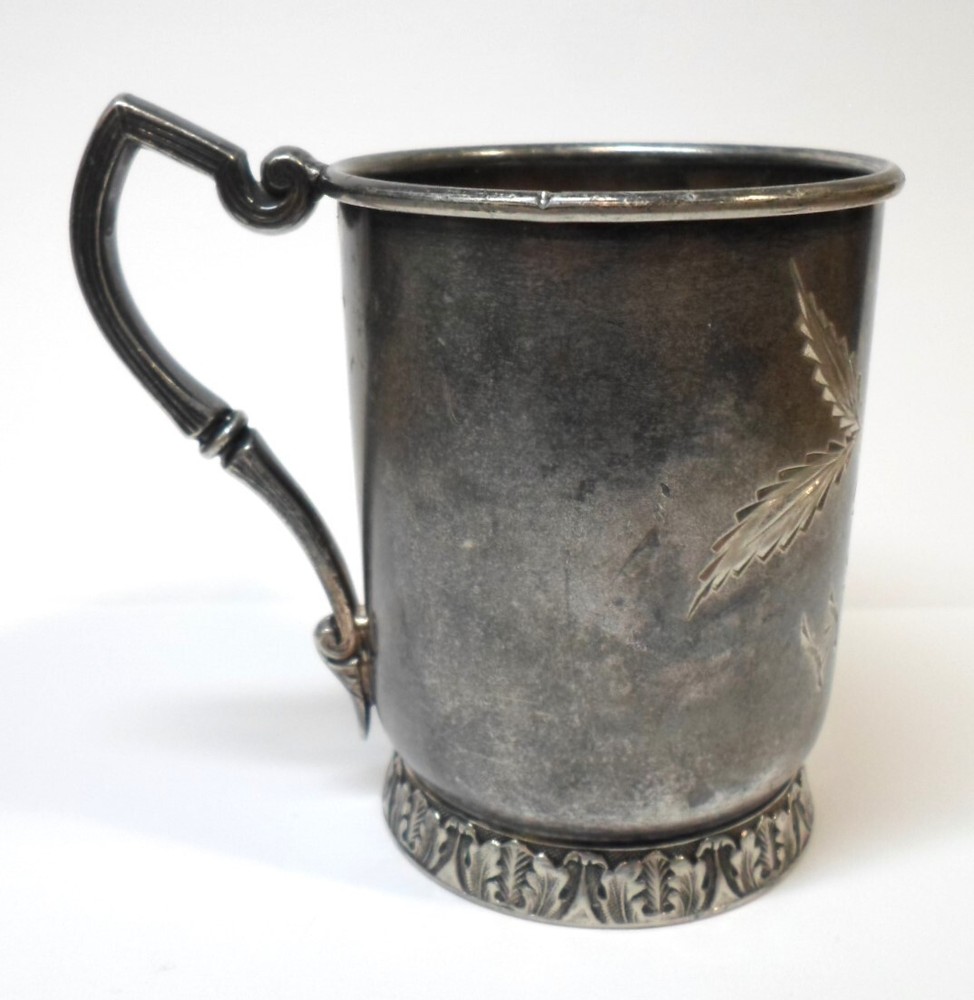 Antique VICTORIAN SILVER PLATED CUP - BFA Script Monogram 3" Tall