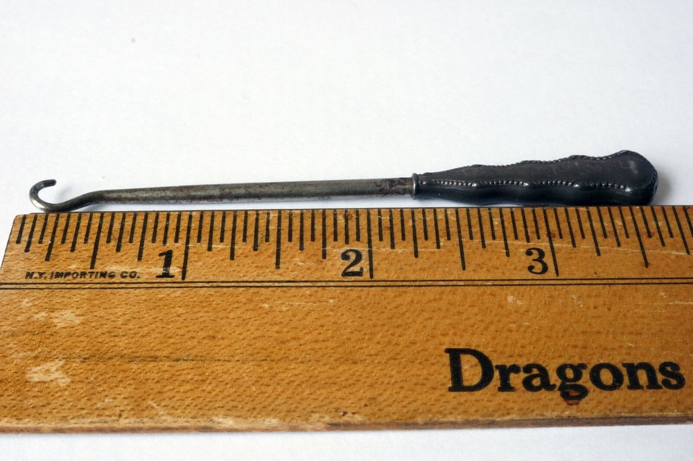 Vintage Sterling Silver Handle Shoe Button Hook 3 3/4" Long