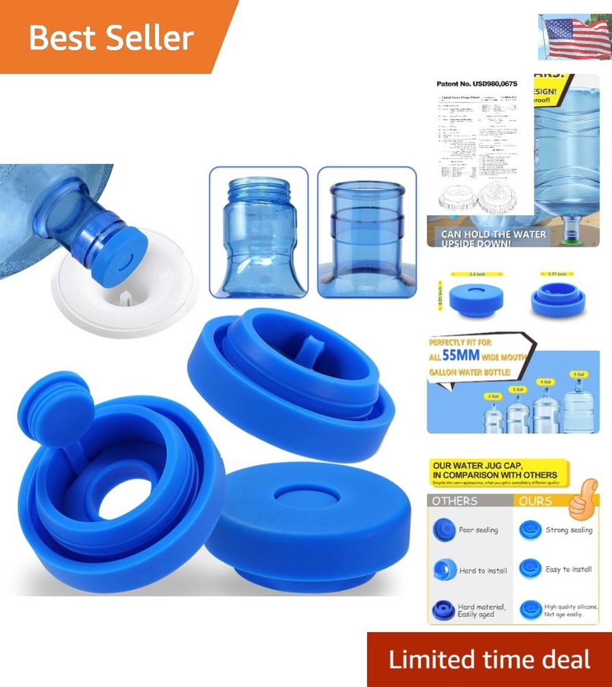 3-Pack Reusable Silicone Caps for 3 & 5 Gallon Water Jugs - Leak Proof