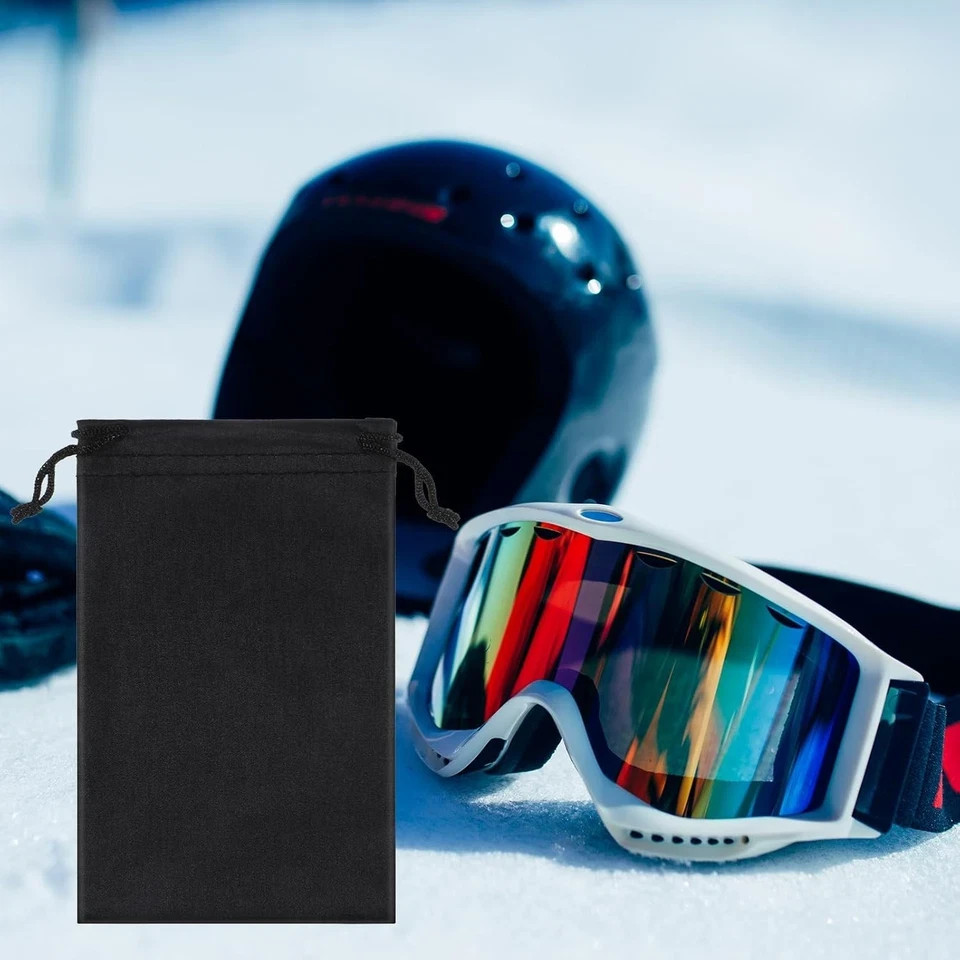 5Pcs Microfiber Drawstring Protection Pouch, Black Ski Goggle Bags Soft Storage