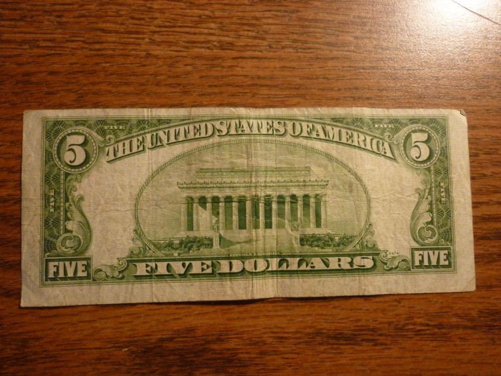 1953 B $5 Dollar Red Seal Banknote Misaligned Cutting Error
