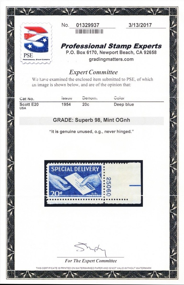 E20, Mint NH Superb 30¢- With Graded 98 PSE Certificate - Stuart Katz