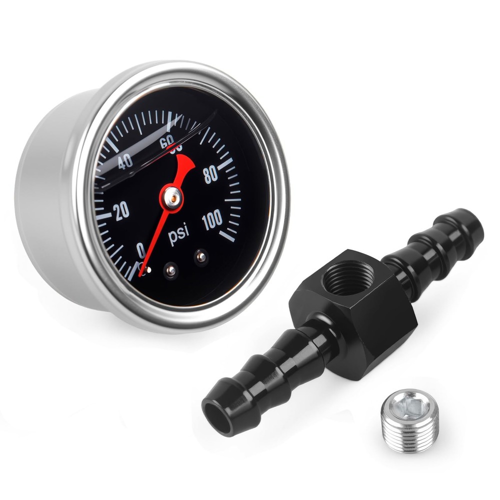 Universal Fuel Pressure Gauge 0-100psi 1/8 NPT with Inline Fitting Adapter
