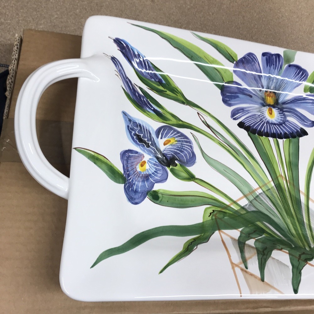 Vietri Wall Plates Iris Handled Rectangular Platter Flowers Italy WAL-7824