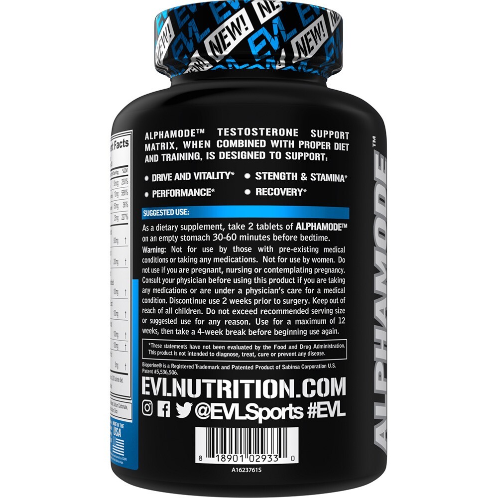 EVL AlphaMode 60ct | Testosterone Drive Vitality Stamina + Strength Boost Pills