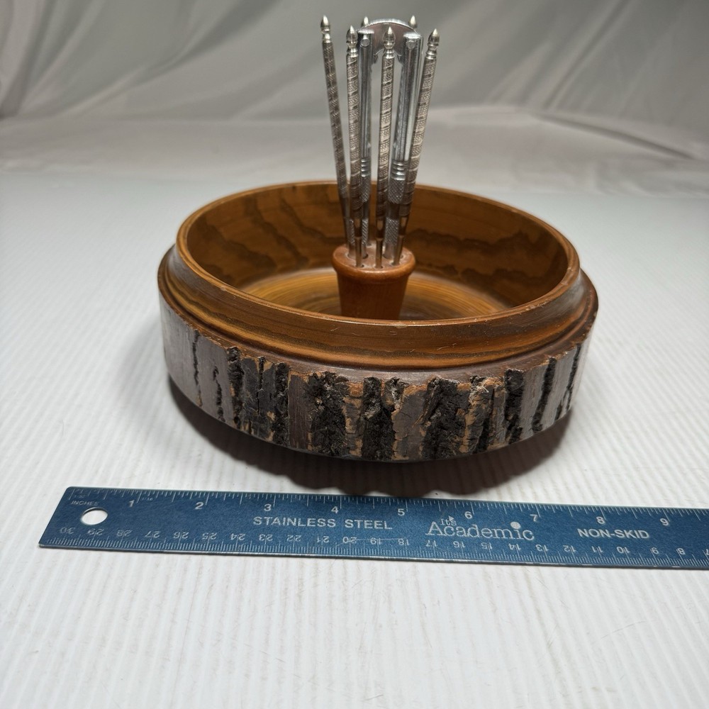Rusticware Vintage Tree Bark Walnut Nut Bowl with Nut Cracker & 6 Picks