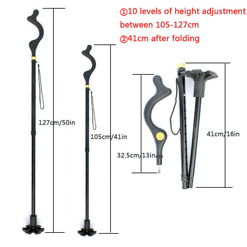 2pcs Straight Posture Cane Adjustable Height Walking Stick Foldable Hiking Pole