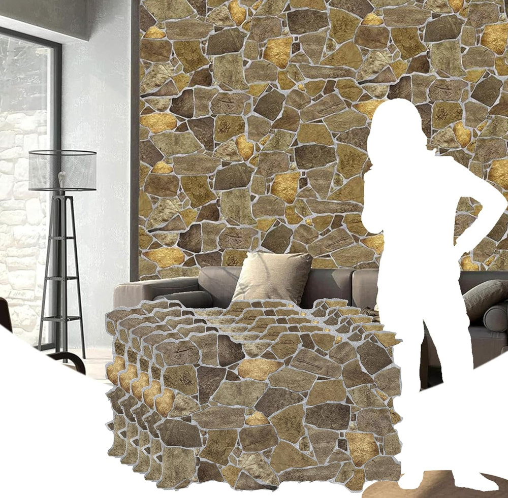 Faux Stone 3D Wall Panels - Brown PVC, 5 Pack, 33.5 Sq. Ft. Coverage