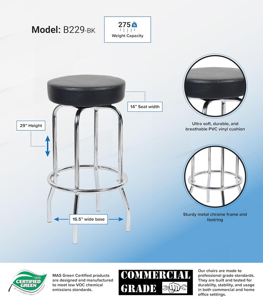 Office Products Chrome Bar Stool in Black