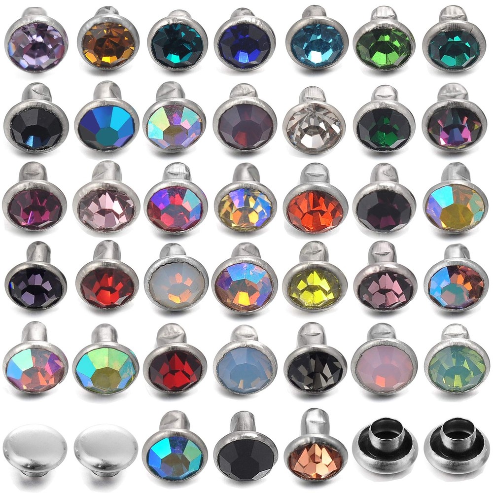 Mixed Colors CZ Crystal Rivets 100 Sets 6MM Rhinestone Rapid Studs Silver