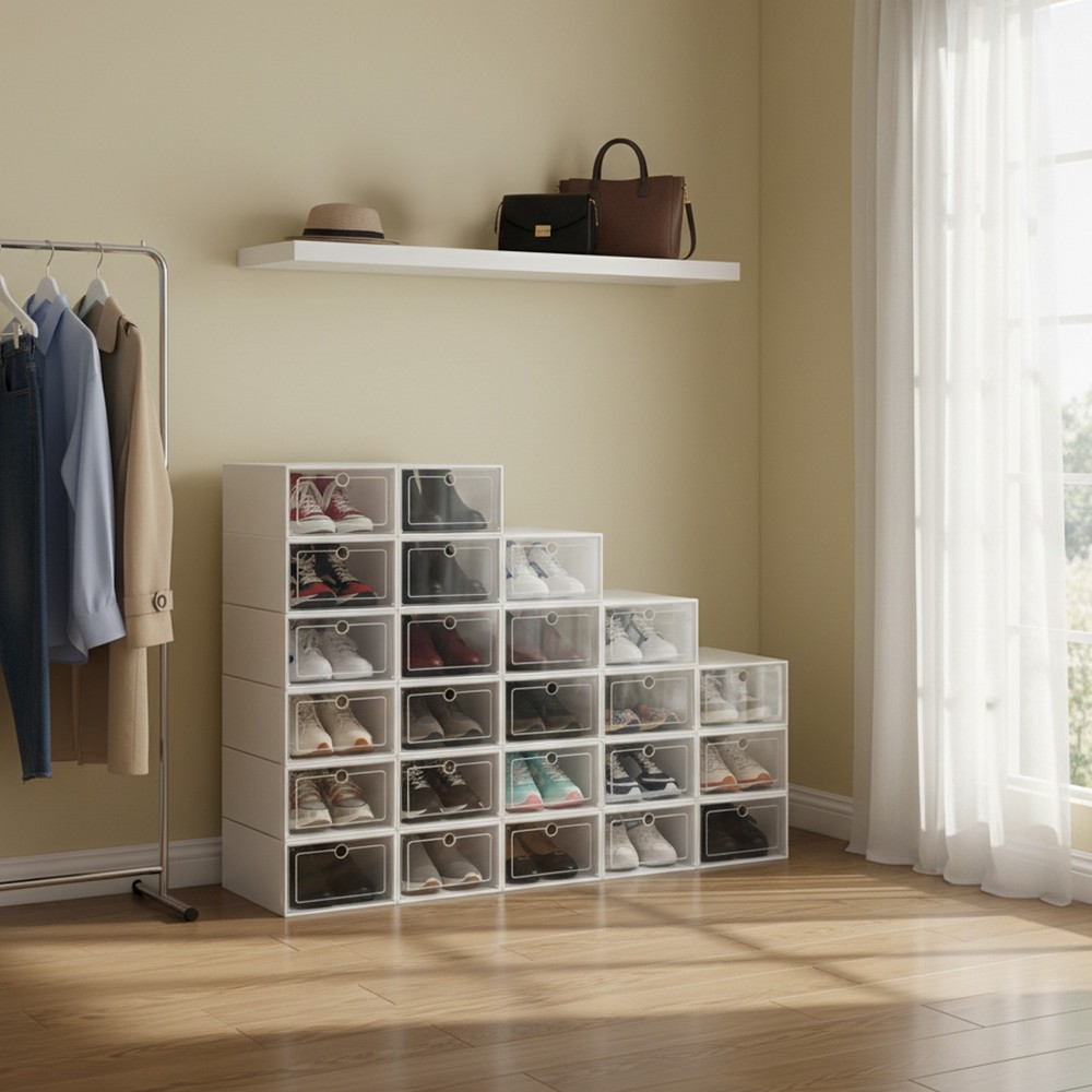 24pcs Clear-Front Shoe Storage BoxesFoldable Stackable PP Sneaker Container