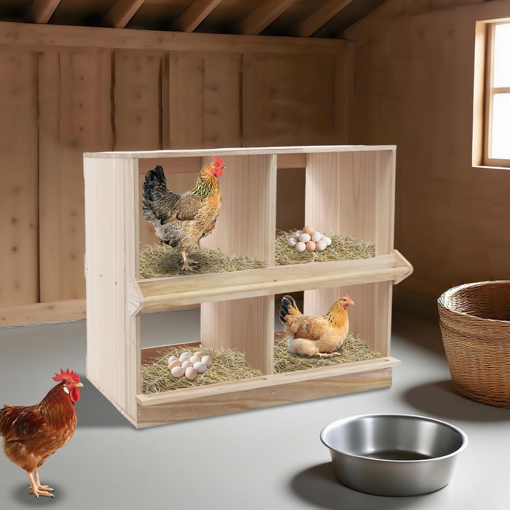 Chicken Nesting Box 4 Compartment Wooden Nesting Boxes for Chickens with Perches