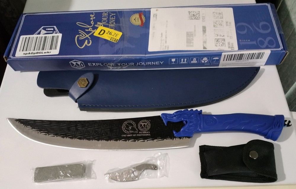 18" Blue Dragon Chef Fixed Blade & Sheath + Extras