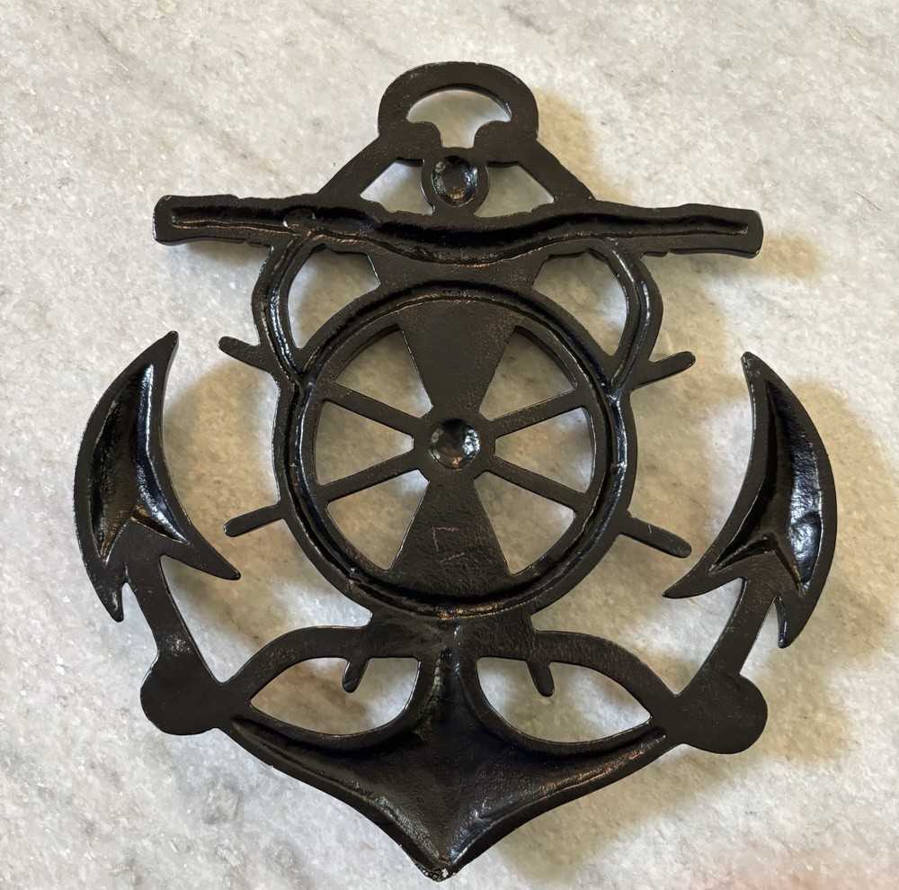 Nautical Cast Iron Anchor & Helm Wall Decor 11”