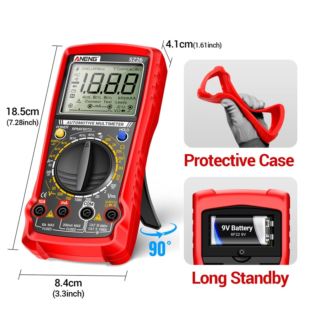 ANENG SZ26 Multimeter,Digital Automotive Engine Analyzer with Small, Red