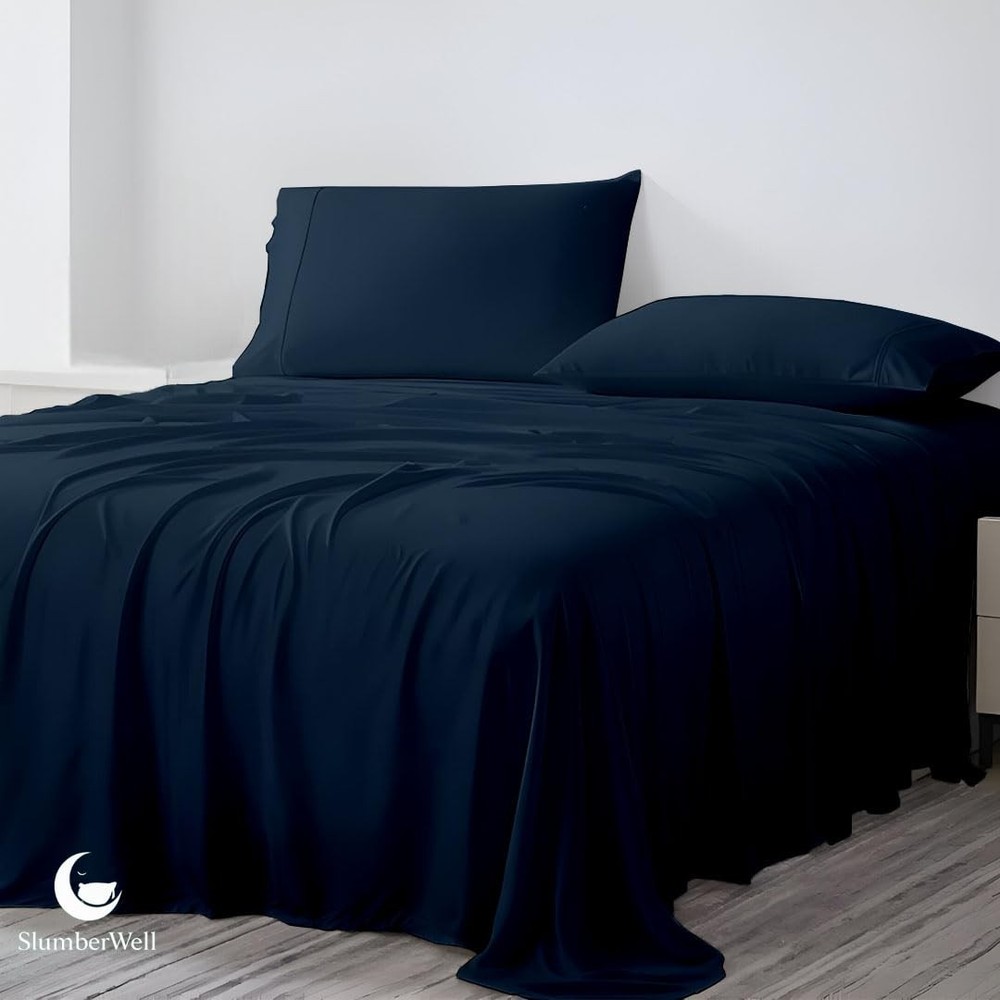 Luxury Microfiber Fitted Bed Sheet Set, 4 Piece, Deep Pocket for RV Bunks, Navy