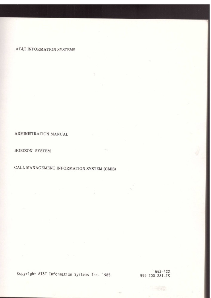 AT&T Horizon System Admin Manual. Soft cover. (X-219)