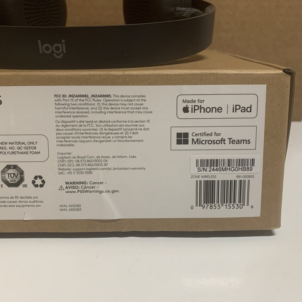 Logitech Zone Wireless Bluetooth Headset - Graphite -Noise Cancel -USB C -Mic