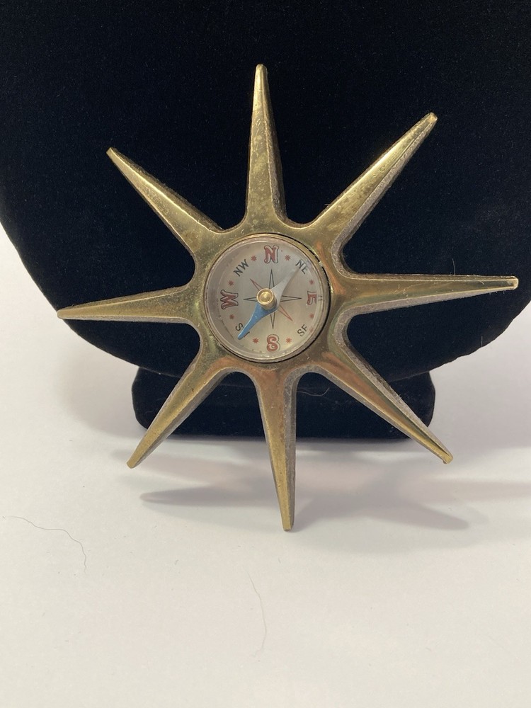 sunburst solid brass vintage compass