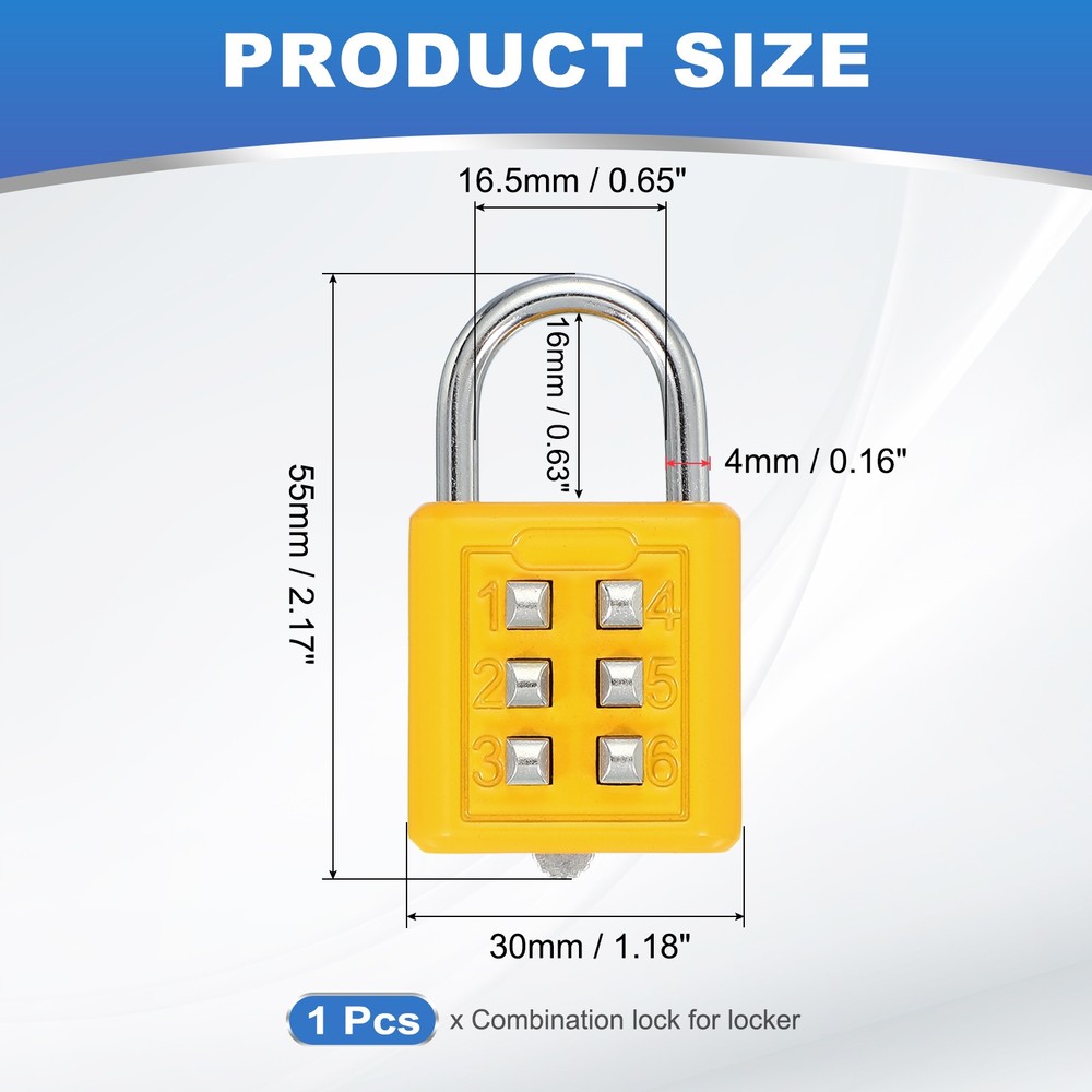 Push Button Combination Padlock 6-Digit 3-Position Lock Yellow