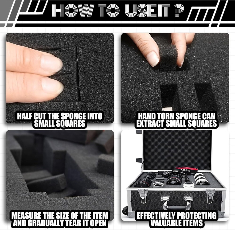 4 Pcs Foam Insert for Case, Pick Apart and Pluck Foam, Gun Case Foam Inserts
