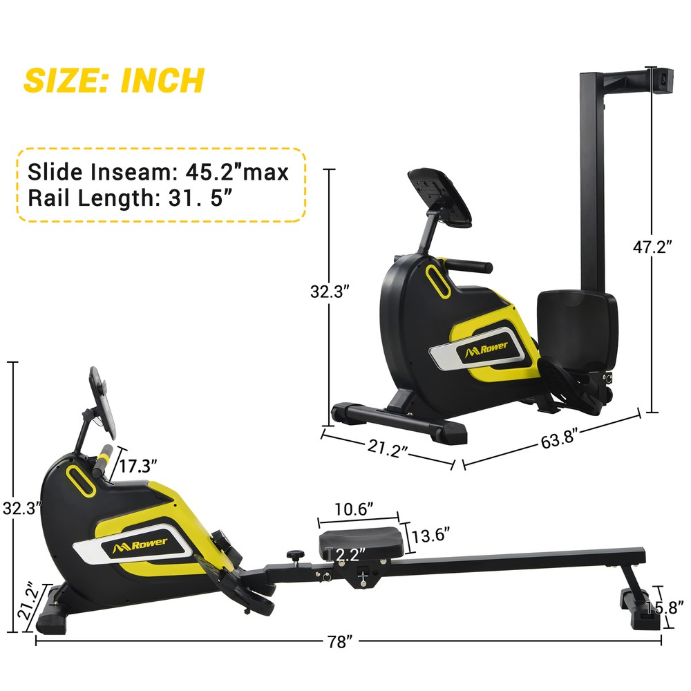 Foldable Rower Home Gym Magnetic Rowing Machine w/14 Level Resistance Adjustable