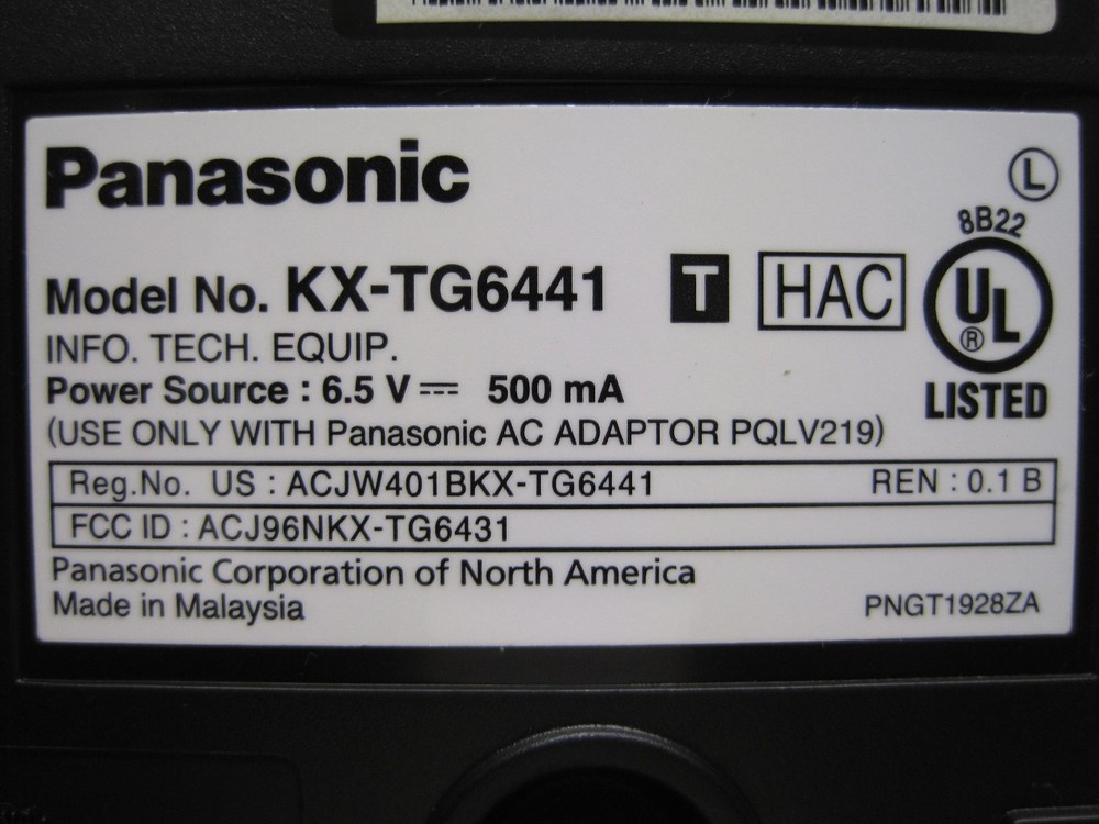 Panasonic KX-TG6441 DECT 6.0 Single Line Cordless Phone Main Base