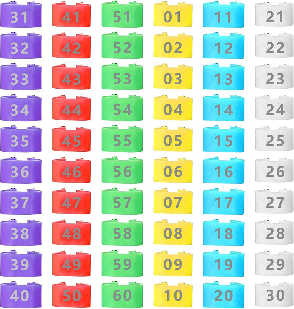 60-Piece Multicolor Chicken Leg Bands for Poultry Identification