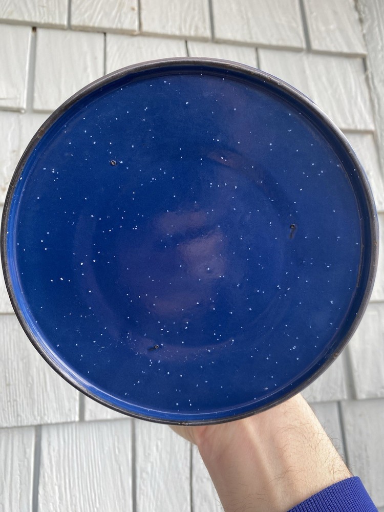 CAMPING COFFEE POT BLUE Vintage Enamelware Speckleware 10” Graniteware