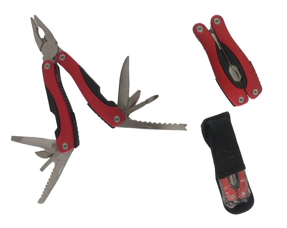 Red 9-in-1 Multi-Function Portable Folding Hand Tool w/ Carry Pocket Kinft File