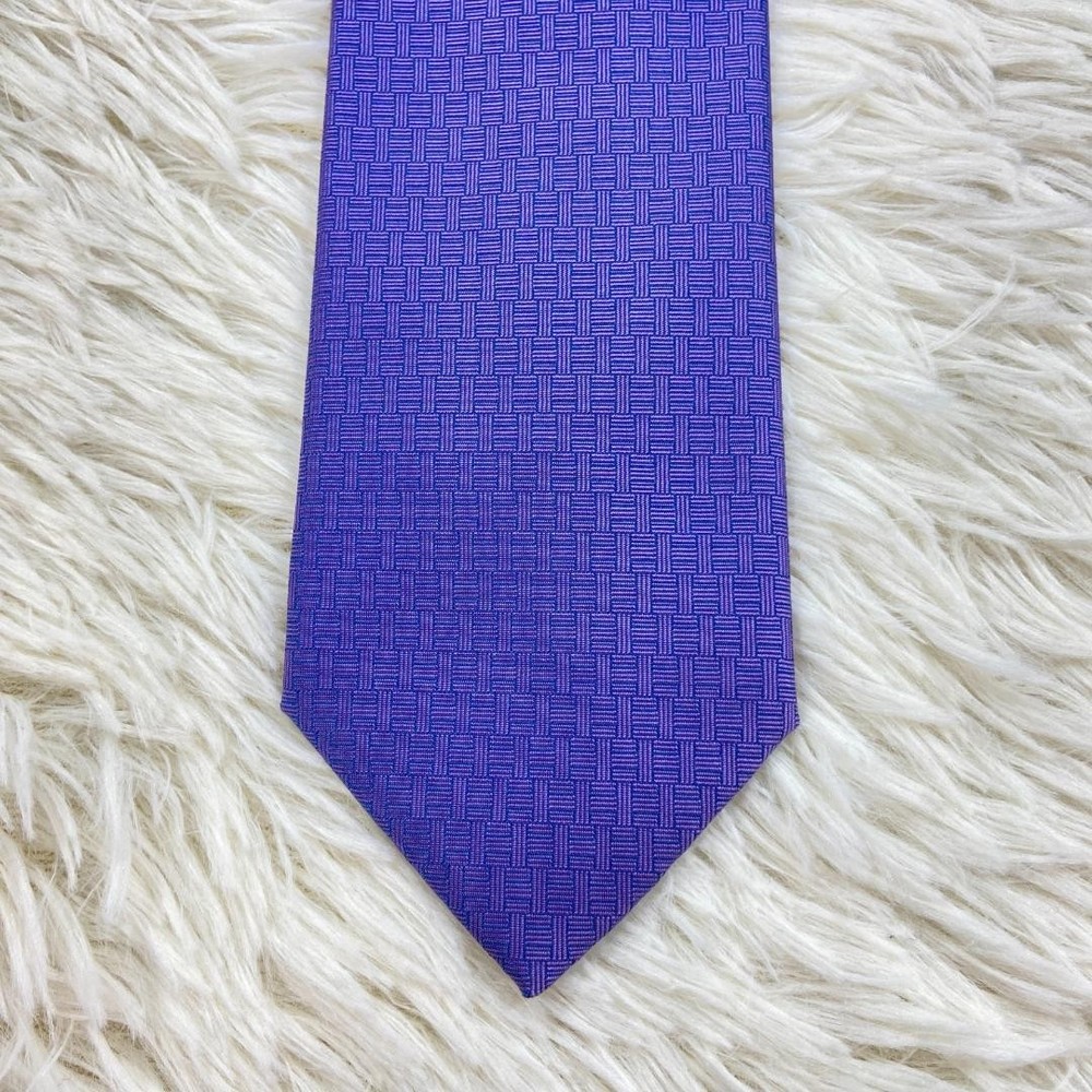 Hermes Purple Silk Tie H Pattern Rabbit Rare Near