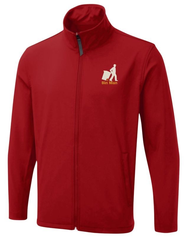 Personalised Embroidered Soft Shell Jacket With Bin Man Logo, Unisex Gift Jacket