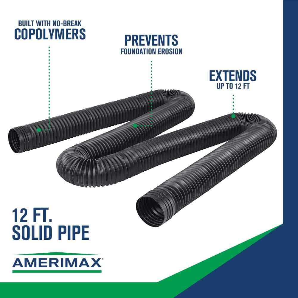 FLEX Drain 4in x 12ft Solid Drain Pipe Black Copolymer Flexible Polypropylene