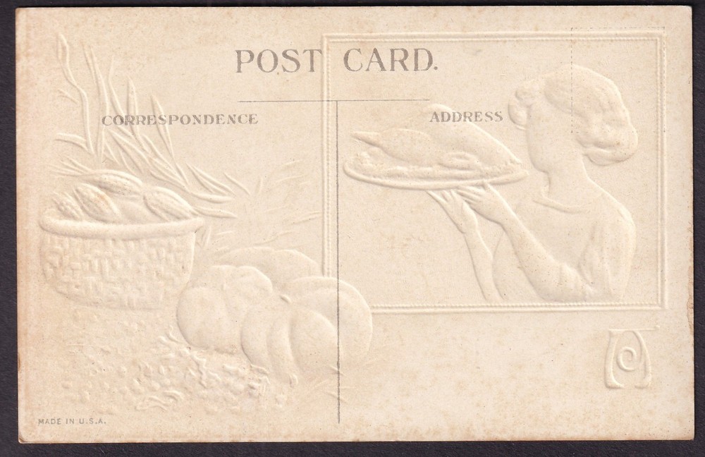 unmailed A Peaceful Thanksgiving embossed post card