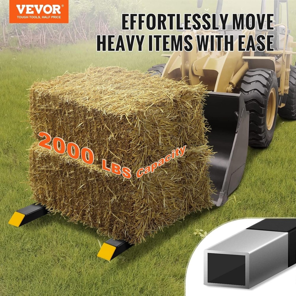 Versatile Loader Pallet Forks - 2000 lbs Capacity with Stabilizer for Tractors